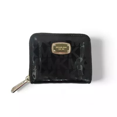 Michael Kors Purse Wallet Small Black Gloss Monogram Logo Gold Genuine Designer  • £29.99