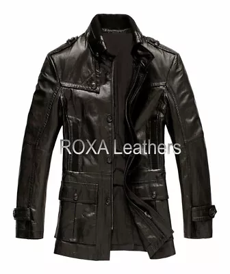 Men's Handcraft Authentic Lambskin Pure Leather Long Trench Coat Elegant Stylish • $197.11