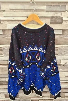 Gorgeous Mcgregor Vtg 90s Colourful Abstract Pattern Cosby Knit Acrylic Jumper L • £15.99