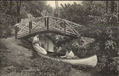 Women In Canoe At Bridge - Mt. Pocono Inn PA 1912 Swiftwater Cancel Postcard • $4.15