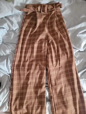 Pretty Little Thing Brown Checked Wide Leg Trousers. • £19