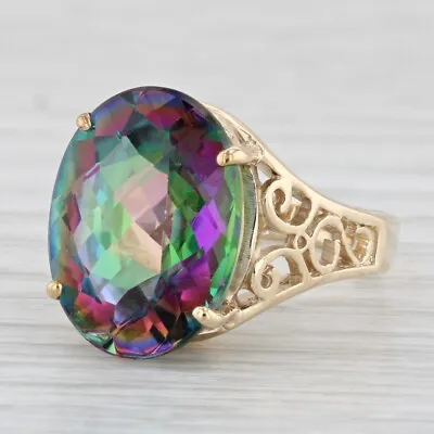 12ct Mystic Topaz Oval Solitaire Ring 10k Yellow Gold Size 7.5 • $419.99