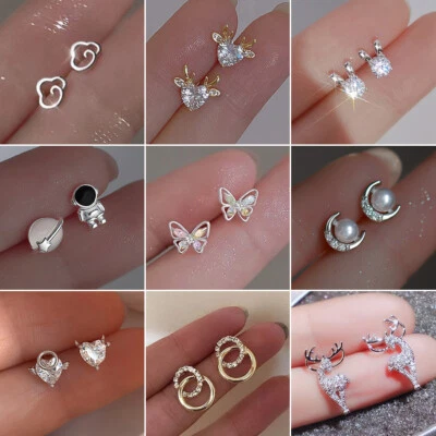 $1.22 • Buy 925 Silver Small Zircon Butterfly Rabbit Earrings Ear Stud Women Party Jewellery