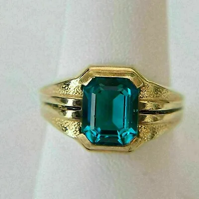 3.00 Ct Emerald Cut Blue London Topaz 14K Yellow Gold Over Men's Engagement Ring • $112.63