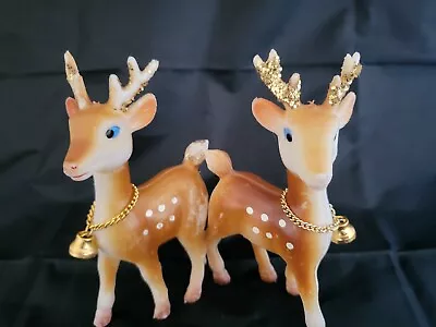 2-Vintage Rubber Plastic Christmas Deer Midcentury Hong Kong 4.5  Holiday Kitch • $15