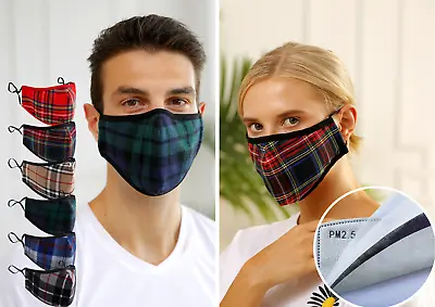 Face Mask Tartan Cotton Washable Reusable Filter & Nose Wire Adults Kids UK • £2.99
