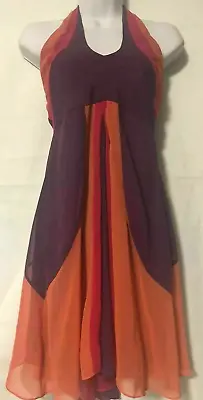 Minuet Womens Dress Halter Tie Purple Orange Color Block Swing Dress Size S NWT • $9.98