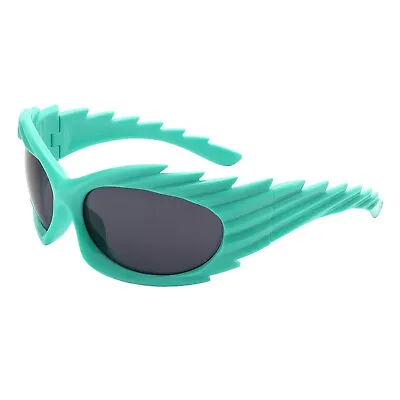 Ridged Spiked Sunglasses Oval Wrap Around Oversized Spiky Frame UV400 • $13.95