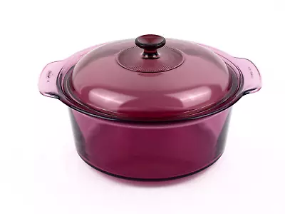 Vtg 5L = 5.28Qts Visions PYREX Corning Cranberry Stock Pot / Dutch Oven With Lid • $39.99