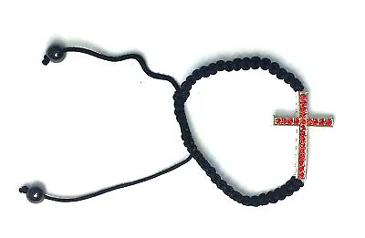 £3.49 • Buy Shamballa Bracelet Silver Red Cross Black Band Christian Crucifix Diamante NEW
