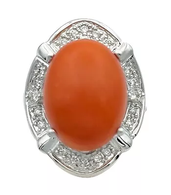 Ring Le Vian White Gold Oval Coral Cabochon And Round Diamond Halo Cocktail • £320.46