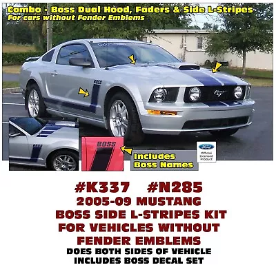 K337 2005-09 Mustang Boss Side L-stripe & Hood Stripes With Faders - Boss Name • $224.95