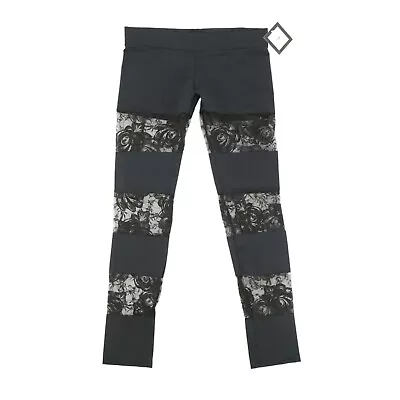NWT LNA Black Sheer Floral Lace Panel Leggings L • £43.35