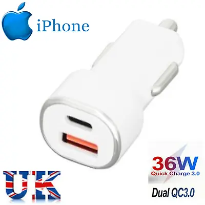 Fast Car Charger USB +TYPE C Universal Adapter For IPhone 12 13 14 15 PRO Models • £3.13