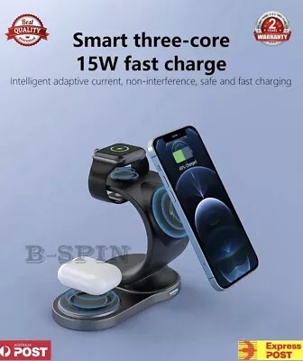 $15 • Buy 3 In 1 Fast Charging Dock Wireless Charger Stand For Iphone Magsafe 15 14 13 12