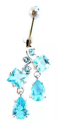 Belly Ring Vintage Blue Gemmed Fancy Dangle Naval Steel Body Jewelry • $8.59