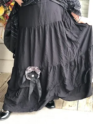 $125 • Buy Art To Wear Lagenlook Gothic Punk Asymmetrical Black Crinkle Skirt With Brooch 