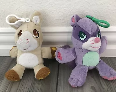 Wuggle Pets Plush Brow Horse + Purple Raccoon Back Pack Book Bag Clip Key Chain • $12.99