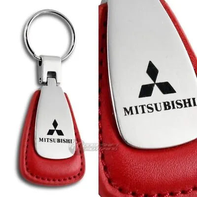 Mitsubishi Logo Tear Drop Authentic Red Leather Key Fob Keyring Keychain Tag • $17.95