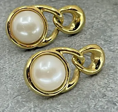 Marvella White Ivory Faux Pearl Drop Dangle Earrings Gold Tone Pierced • $8