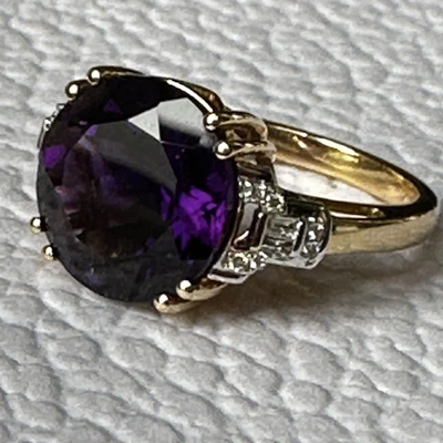 £750 • Buy 18ct 18K 750 Yellow Gold Amethyst & Diamond Ring Size N - O + COA