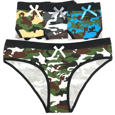 4 Pack Ladies Women Sexy Cotton Camouflage Bikini Briefs Knickers Pant Underwear • £8.39