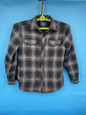 George Shacket Mens Small Black Plaid Flannel Snap Sherpa Lined Jacket Coat Size • $17.99