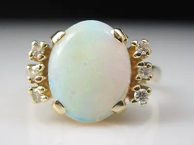 Opal Diamond Ring Cocktail Cluster Estate Vintage 14K Yellow Gold Solid Size 6.5 • $395