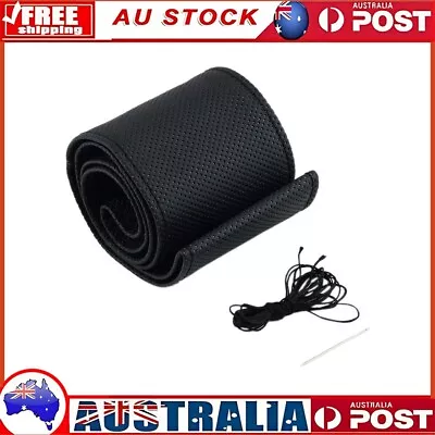 15 Black Car Steering Wheel Leather Cover Breathable Anti-slip Wrap DIY Stitch • $16.16