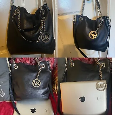 Michael Kors Black Leather Chain Crossbody Bag. Clip On Charm. Great Condition • $36
