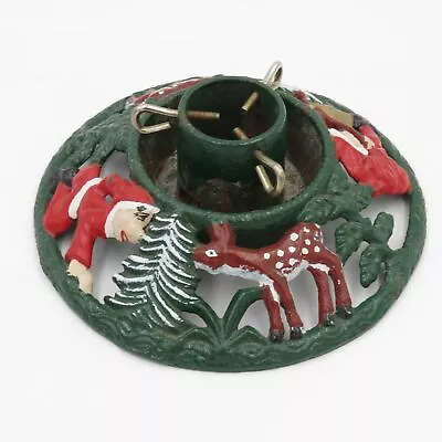 10.5  Vintage Antique Green Cast Iron Christmas Tree Stand - Santas And Reindeer • $75