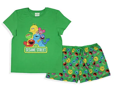 Sesame Street Women's Distressed Print Elmo Cookie Monster Pajama Set Shorts • $30.99