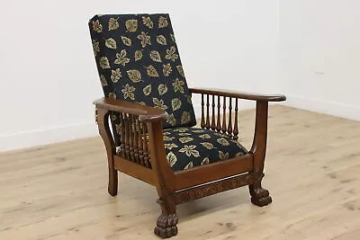 Victorian Antique Oak Morris Recliner Chair New Upholstery #46228 • $1800