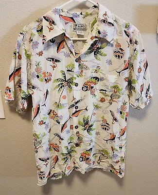 $19.99 • Buy Vintage Avanti Silk Hula Dancers Palm Trees Hawaiian Button Down Shirt - Small 