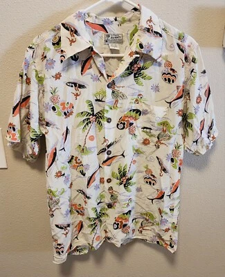 $19.99 • Buy Vintage Avanti Silk Hula Dancers Palm Trees Hawaiian Button Down Shirt - Small 