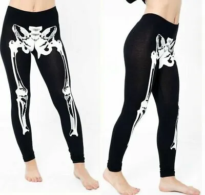 £5.99 • Buy Skeleton Print Leggings Halloween Bone Full Length Trouser Legging Womens Ladies