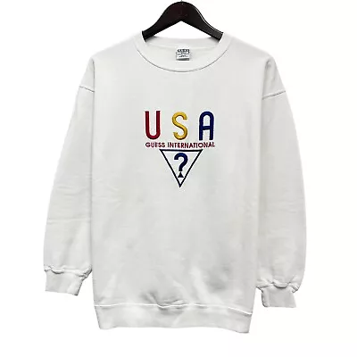 Guess USA International Vtg 90's Men's Crewneck Sweatshirt Pullover White OS Guc • $37.61