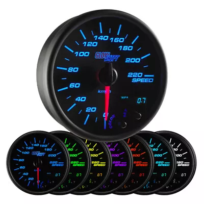 GlowShift Black 7 Color 3 3/4  95mm In-Dash 220 Km/h Kilometer Speedometer Gauge • $129.99