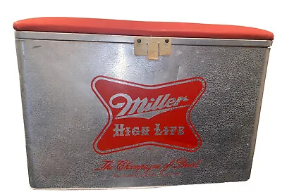 Vintage 1950's Miller High Life Aluminum Cooler Cronstroms Beer Ice Chest & Seat • $189