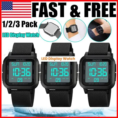 Large Digital Fashion Men's Sports Watch LED Waterproof Multifunction Wristwatch • $10.69