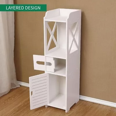 Bathroom Storage Cabinet With Toilet Roll Holder 4 Tier Design With Tall Shelve • $79.99