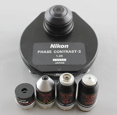 Nikon Microscope 1.25 Phase Contrast 2 Condenser Objective Set Optiphot Labophot • $799.99