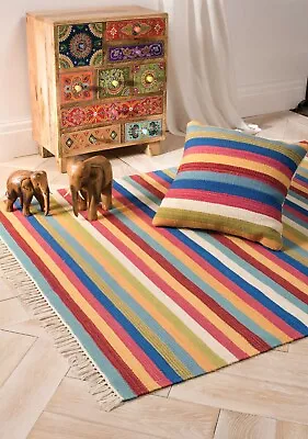 Fair Trade Candy Stripe Handloom 80% Wool 20%cotton Kilim Cushion And Rug • £35