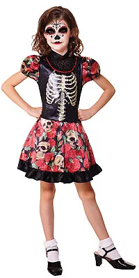 Girls Childs Mexican Day Of The Dead Halloween Corpse Bride Fancy Dress Costume • $30.10