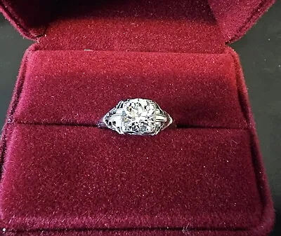 1.48 Carat 19k White Gold Art Deco Old Mine Cut Engagement Ring - 1915 • $3899