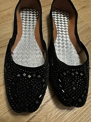 Beaded Khussa Shoes For Women US Size 9  Handmade Black Khussa Jutti ( Used) • $9