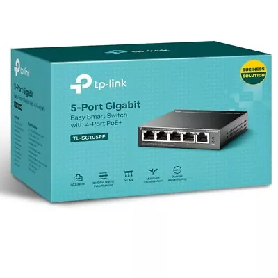 Tp-Link TL-SG105PE 5- Port Gigabit Poe Easy Smart Switch 4-Port Poe Steel C • £59.57