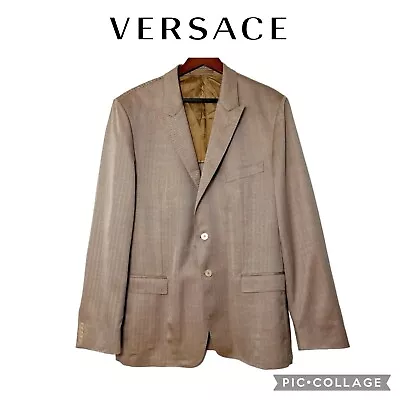 Versace Collection Men Wool Silk Two Buttons Blazer Jacket Tan Khaki Size 58 • $150