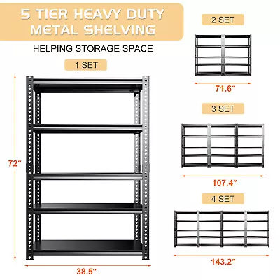 4/5-Tier Adjustable Shelving Heavy Duty Metal Storage Shelves Utility Warehouse • $94.98