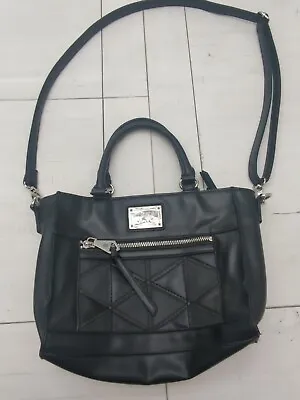 Nicole Miller Purse Crossbody Geometric Zipper Bag Faux Leather Black  • $29.95